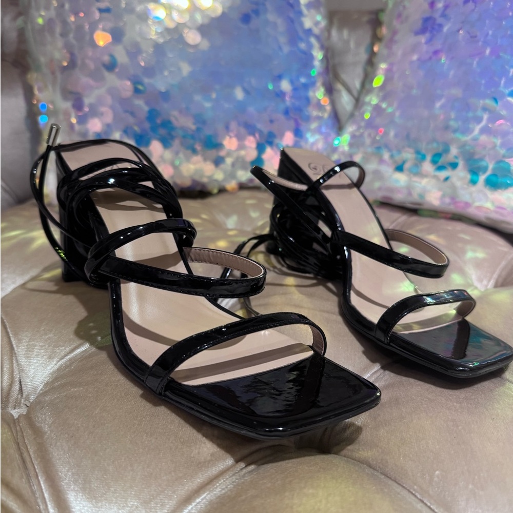 Soda Black Patent Strappy Sandals